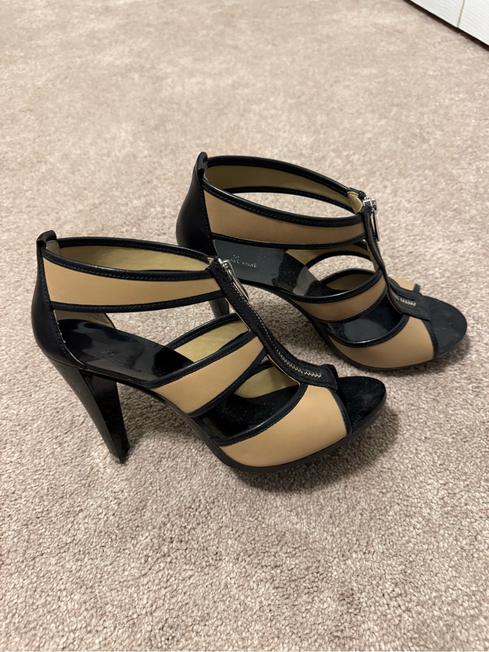 Michael Kors Black and Beige T-Strap High Heels